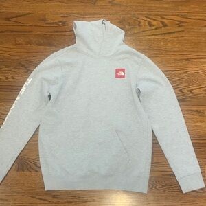 Boys North Face Light Gray Pullover with red logo. Size XL- 16